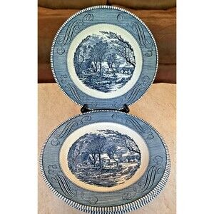 Vtg CURRIER AND IVES The Old Grist Mill Set Of 4  10" Plates By Royal USA 1970s
